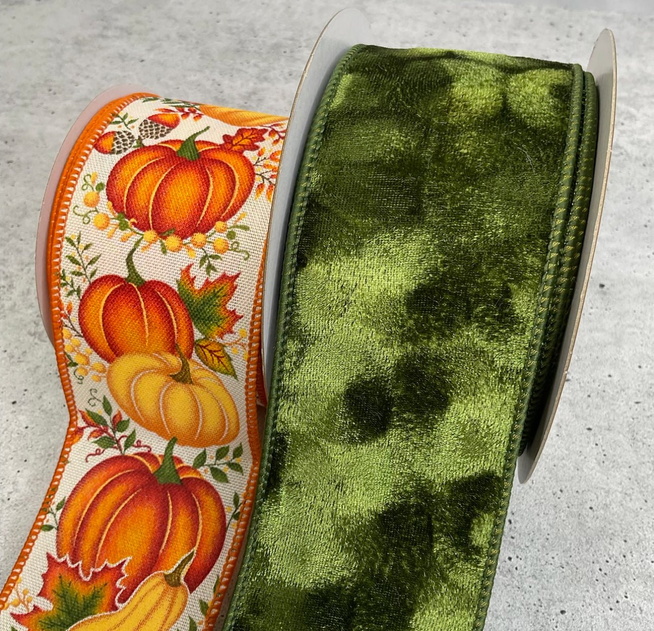 Green velvet and pumpkins bow bundle x 2 ribbons - Greenery MarketRibbons & Trim