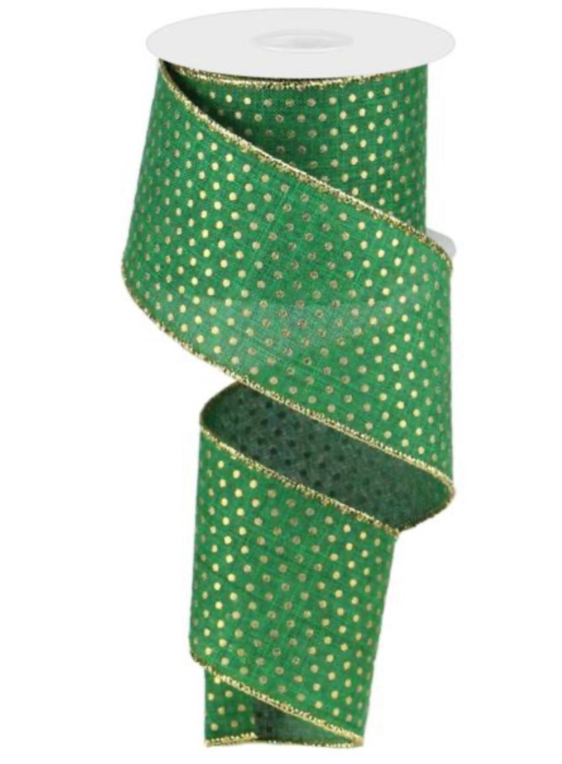Green with gold Swiss dots wired 2.5” - Greenery MarketWired ribbonRg0190806