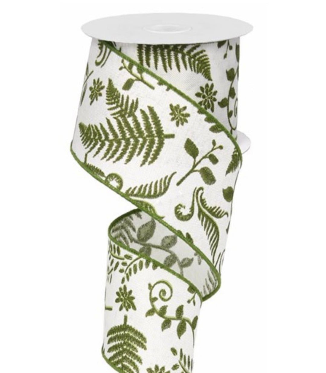 Greenery leaves and fern wired ribbon 2.5” - Greenery MarketWired ribbonRg01309xt