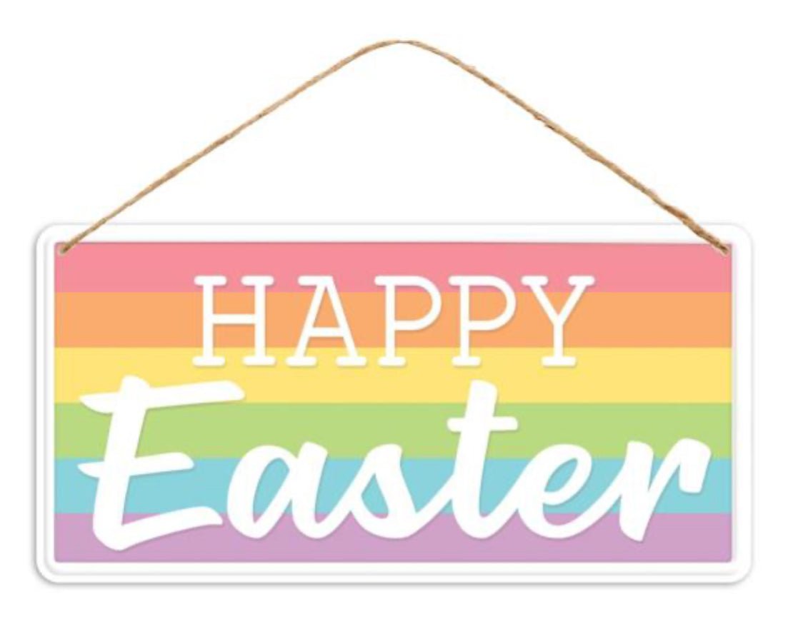 Happy Easter pastel stripes metal sign - Greenery Marketsigns for wreathsMd1240