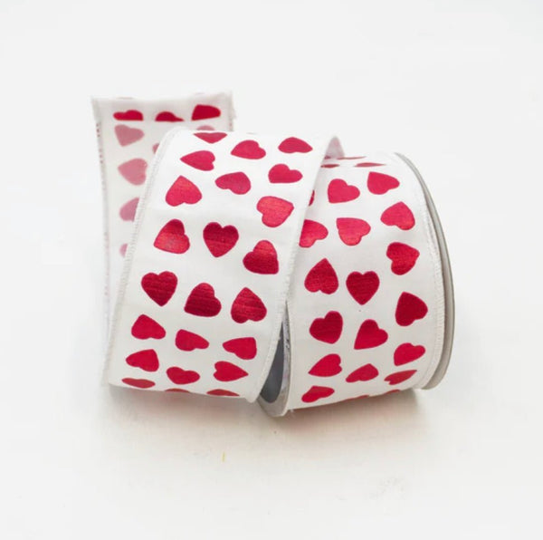 2.5 Heart Valentine Ribbon, Heart Ribbon, Wired RIbbon
