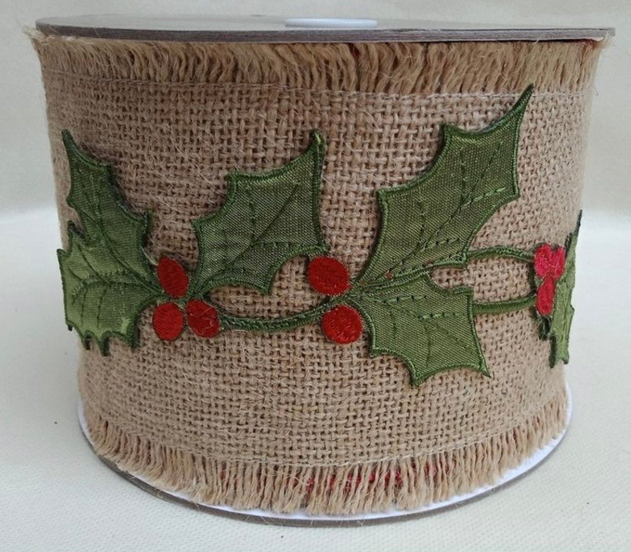 Holly and burlap wired ribbon 4” - Greenery MarketRibbons & Trim138134
