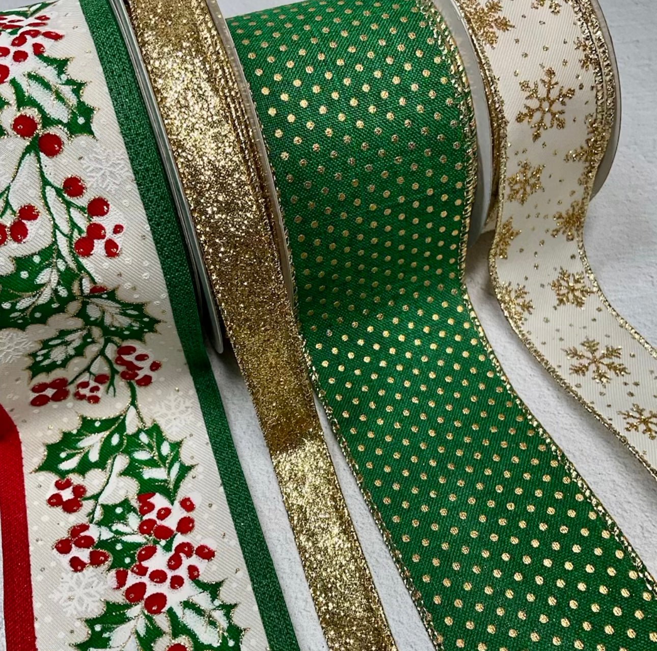Holly and gold Christmas bow bundle - 4 rolls - Greenery MarketRibbons & Trimhollygoldx4