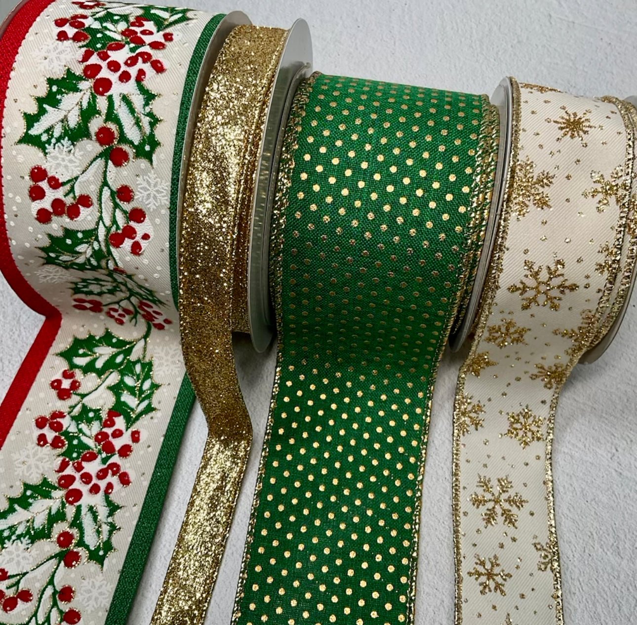 Holly and gold Christmas bow bundle - 4 rolls - Greenery MarketRibbons & Trimhollygoldx4