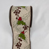 Holly embroidered linen wired ribbon 4” - Greenery MarketRibbons & Trim144291