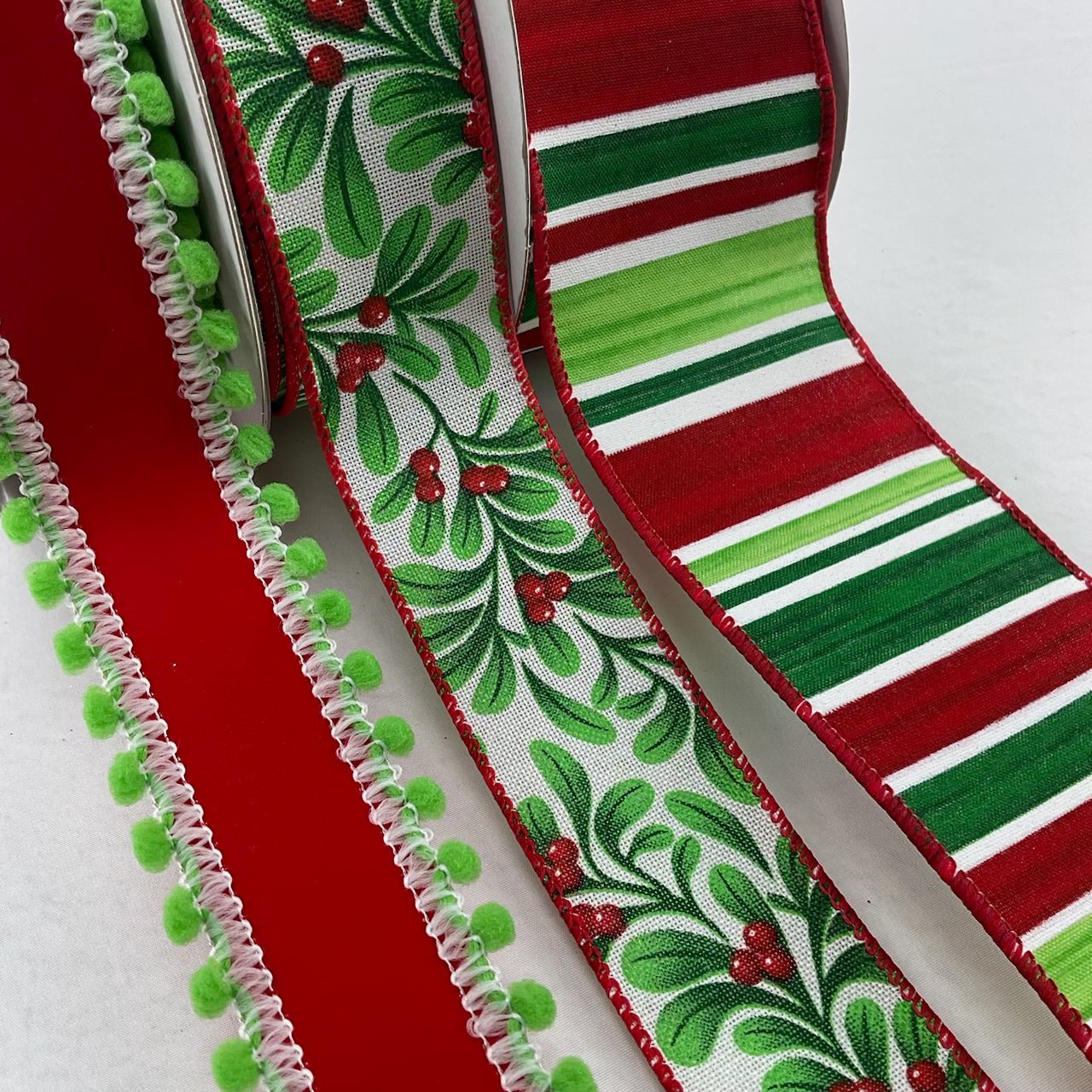 Holly red and green bow bundle wired ribbon x 3 rolls (40 yards total) please read description - Greenery MarketRibbons & TrimLimehollyx3
