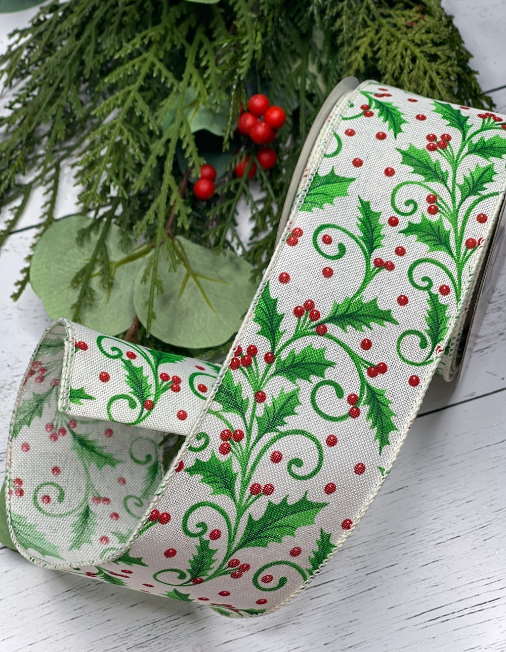 Holly wired ribbon 2.5” - Greenery MarketRibbons & Trim179570