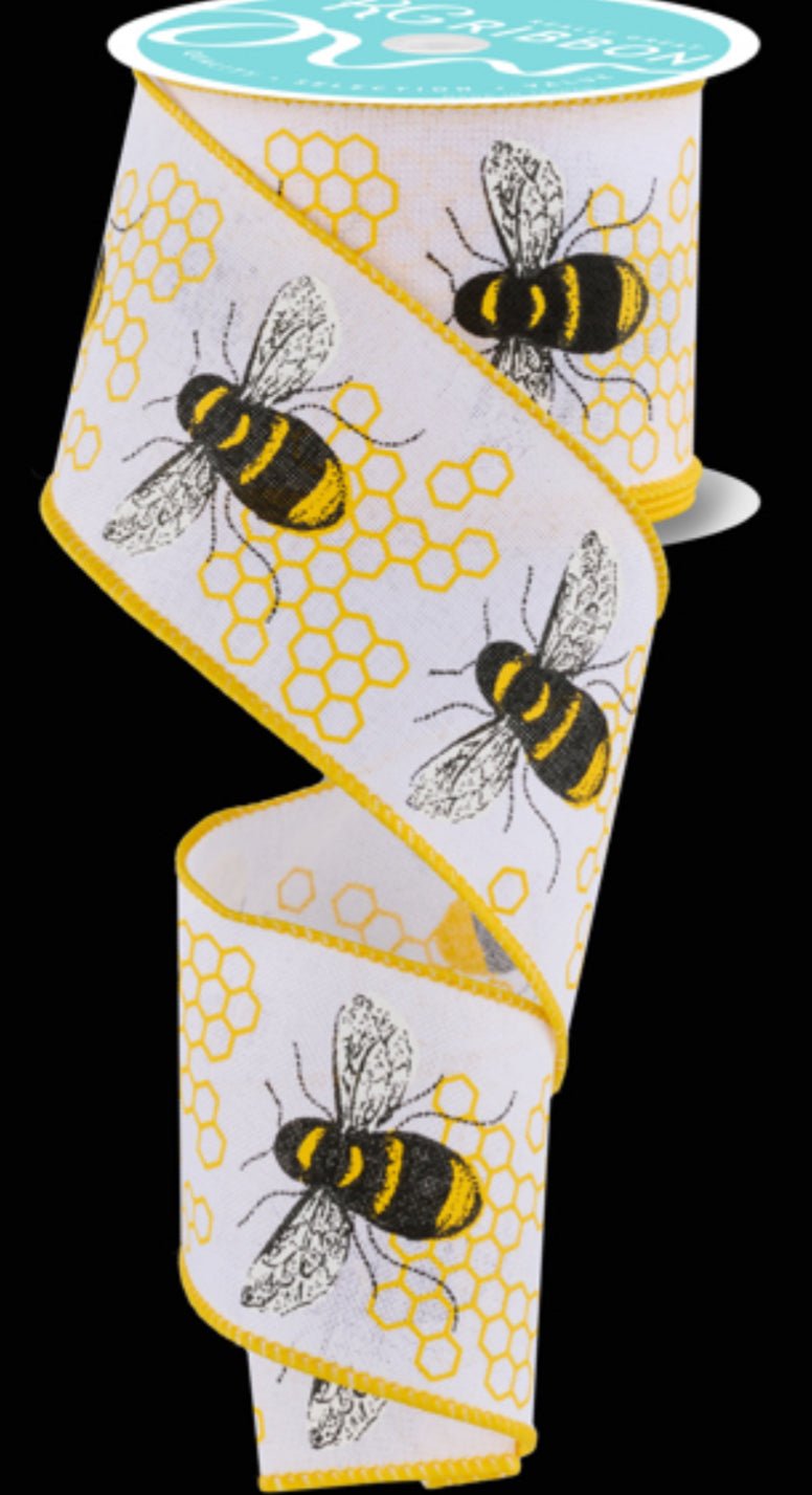 Honey bee wired ribbon 2.5” - Greenery MarketRg0195227