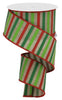 Horizontal stripe - red, tan, and emerald green - Greenery Market Wired ribbon