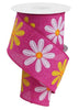 hot pink and yellow daisy wired ribbon, 2.5" - Greenery MarketWired ribbonRge118207