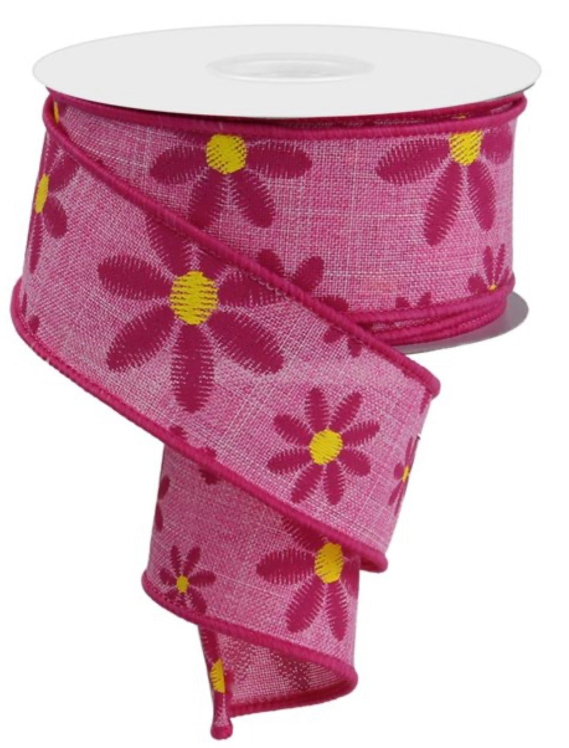 Hot pink daisy wired ribbon - Greenery MarketWired ribbonRGE119115