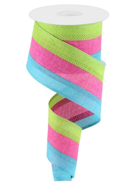 Hot pink, lime green, and turquoise wired ribbon, 2.5”