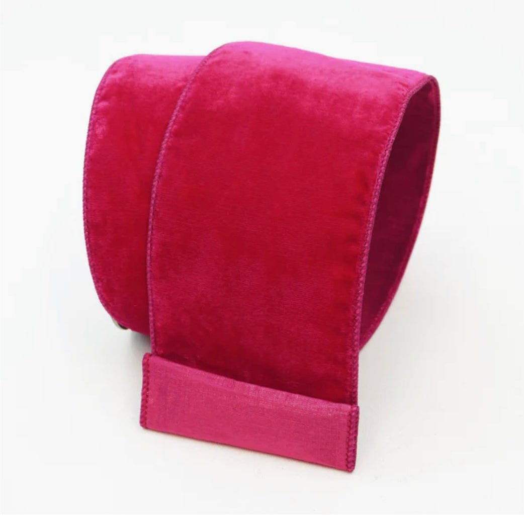 Red plush velvet with green metallic pleated edge 2.5” farrisilk