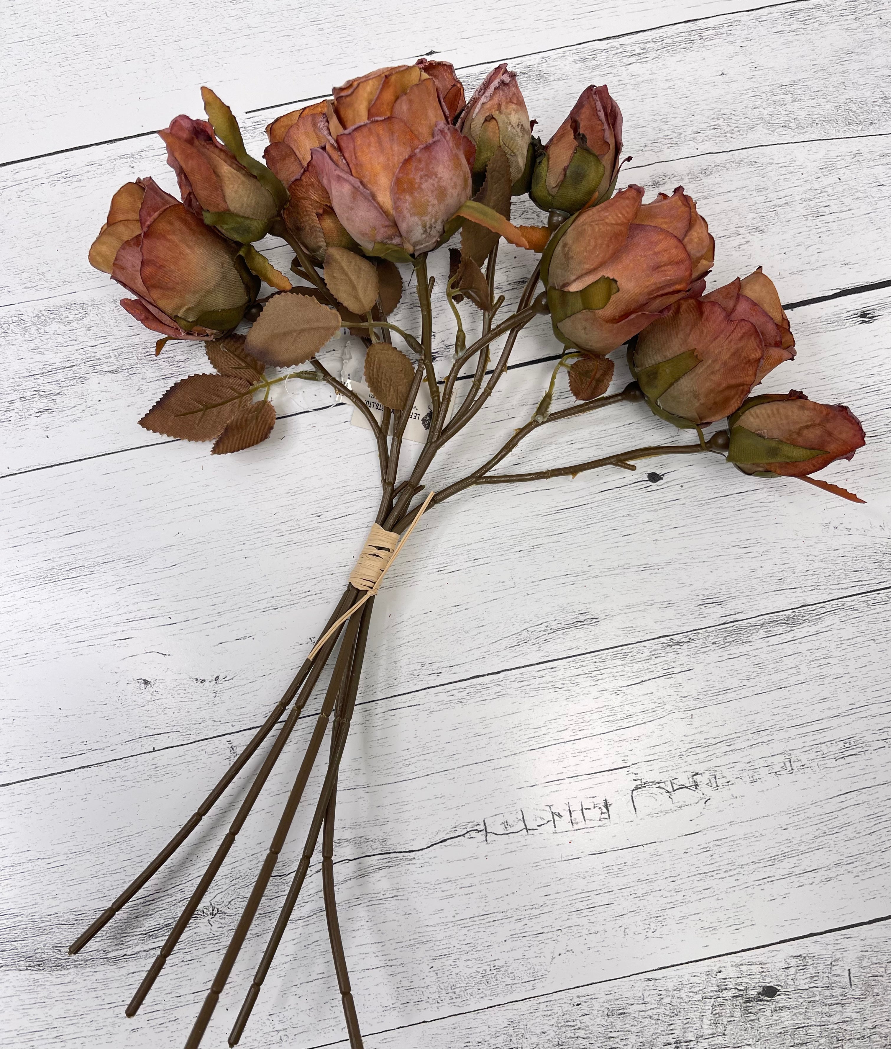 Faux dried rose bundle- antique orange