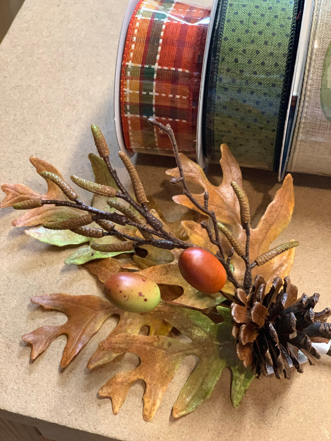Oak leaf and acorn pick - brown/green