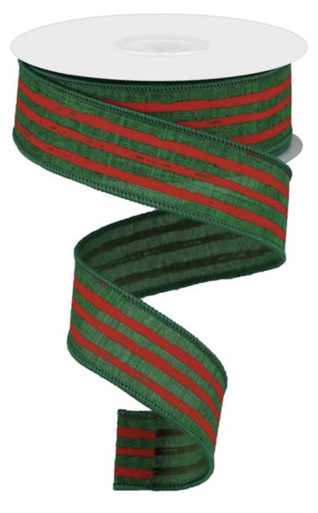 Irregular stripes - emerald / red 1.5” - Greenery Market Wired ribbon