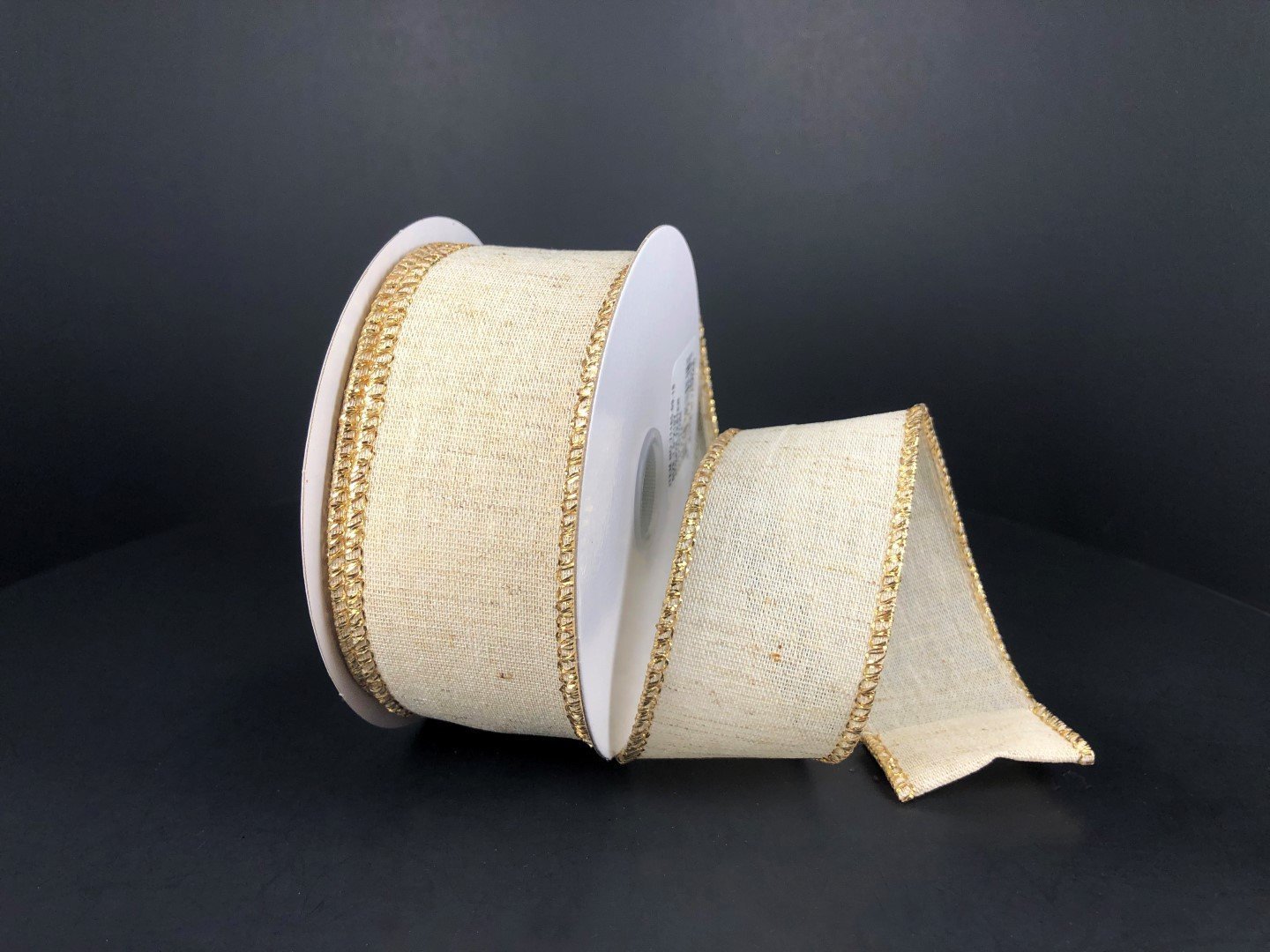 Ivory linen with gold edge wired ribbon, 1.5