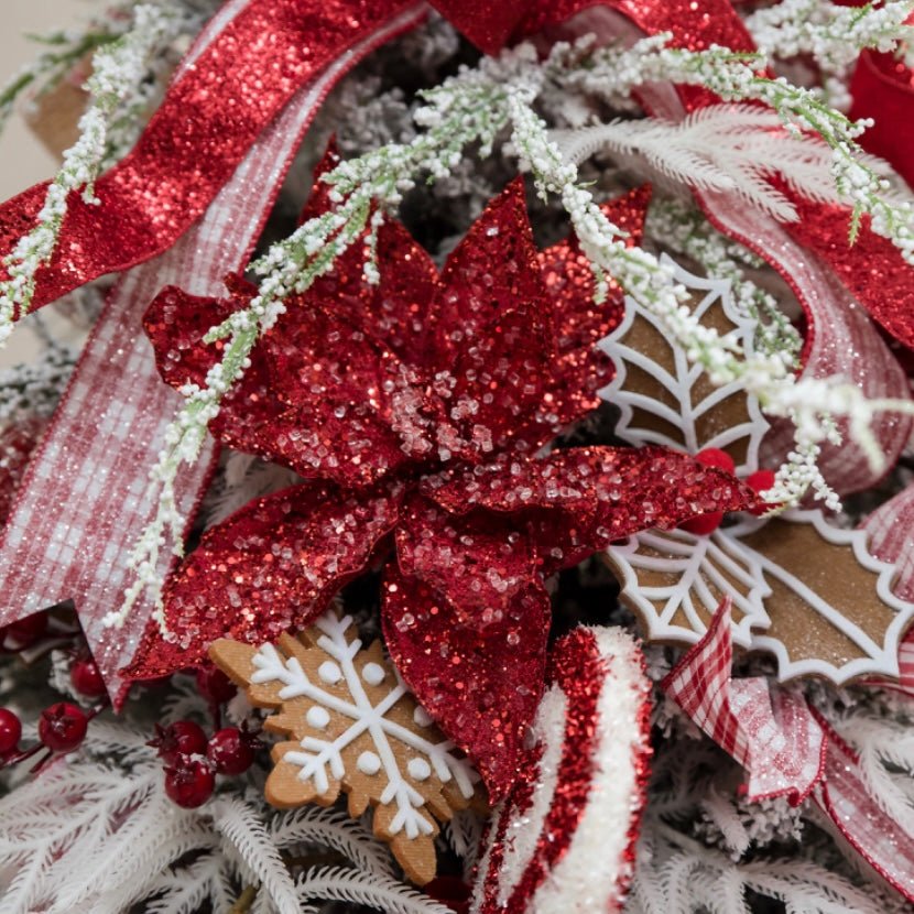 Jeweled and beaded poinsettia stem - red - Greenery MarketXg902-R