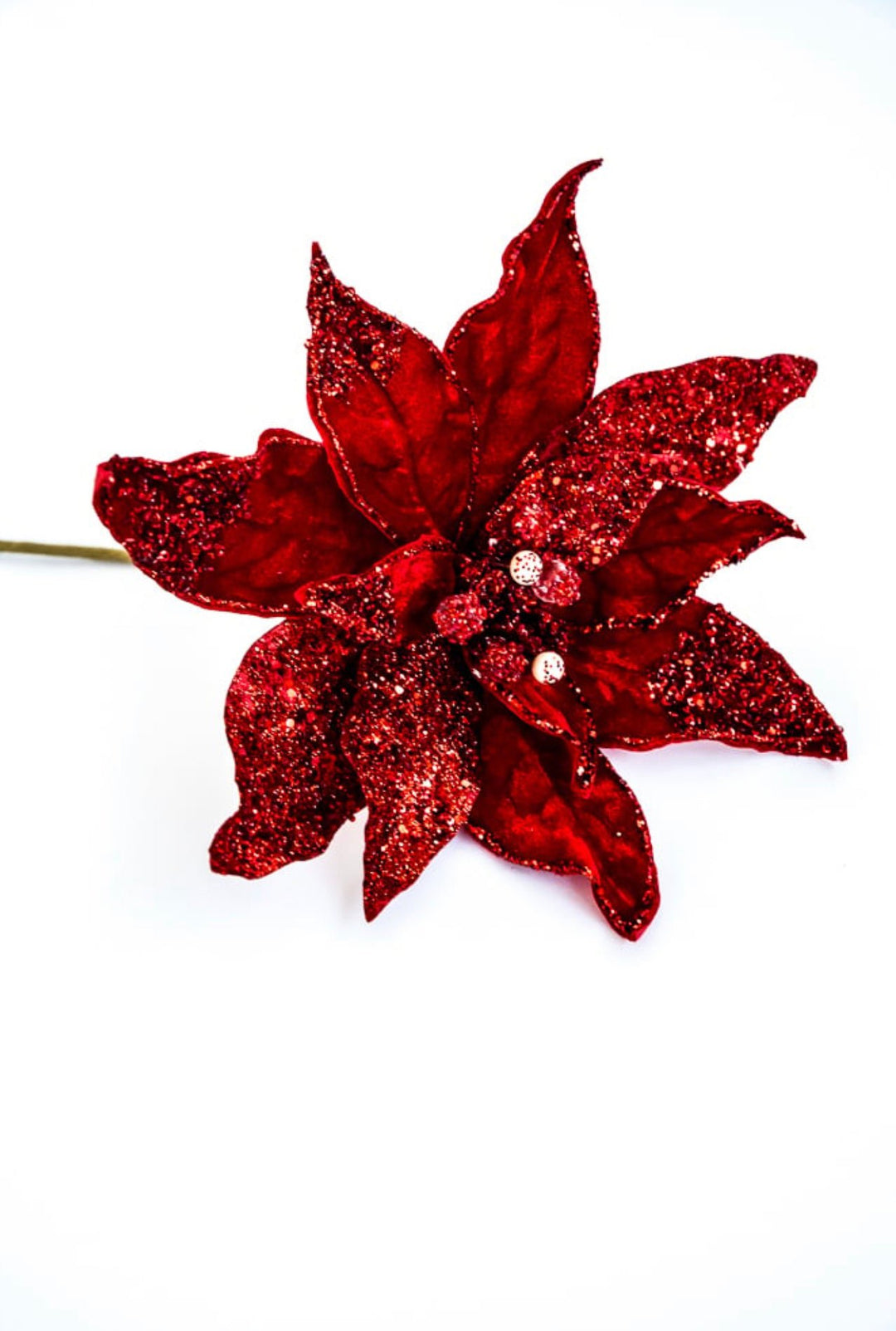 Jeweled and beaded poinsettia stem - red - Greenery MarketXg982-R