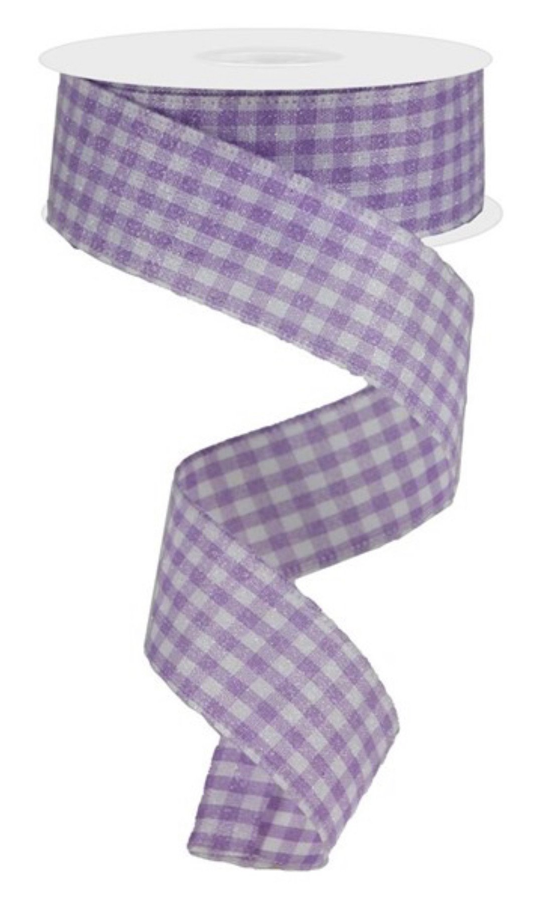 Lavender And white shimmering gingham plaid wired ribbon, 1.5” - Greenery Marketwired ribbonRGA179613