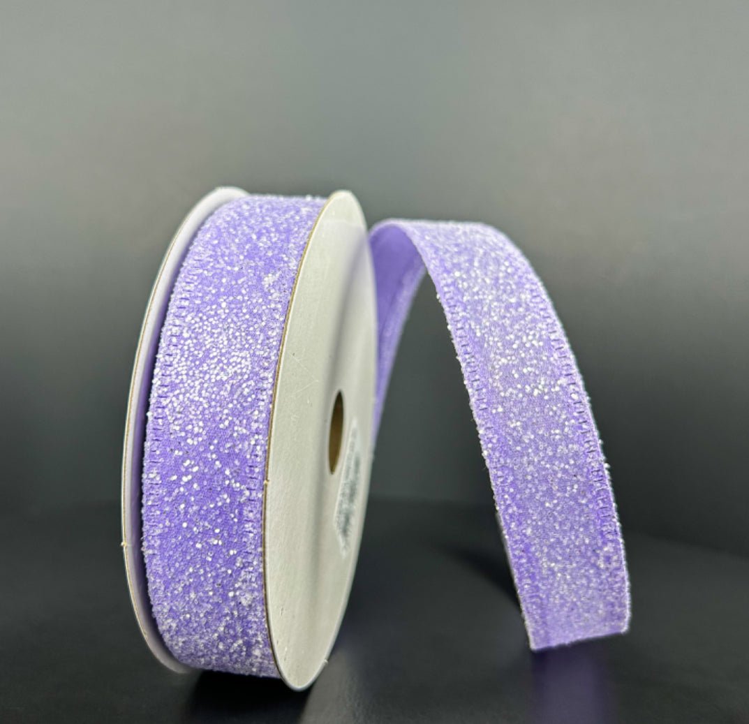 Lavender glittered wired ribbon, 7/8