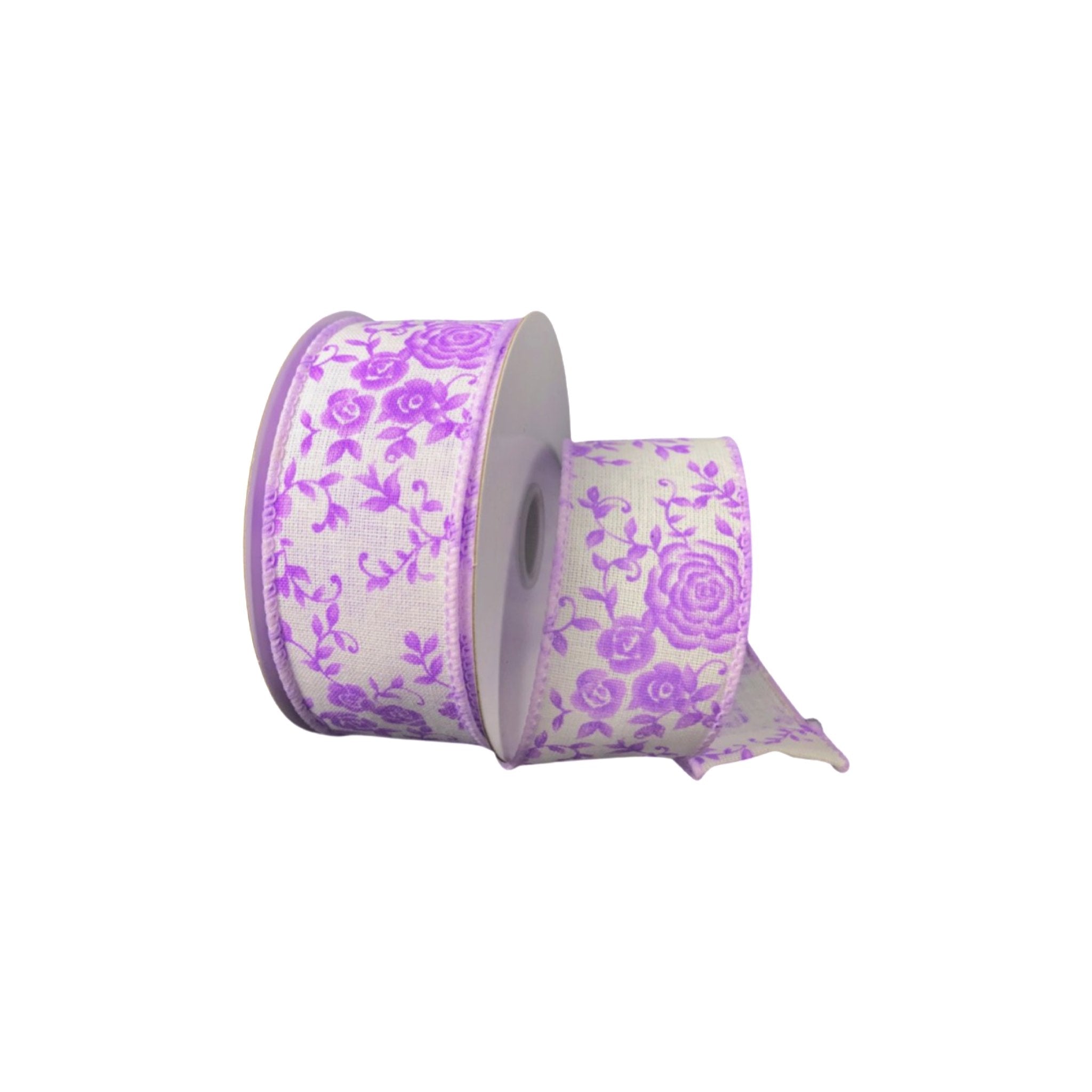 Lavender roses on white wired ribbon, 1.5” - Greenery Marketwired ribbon41218-09-30