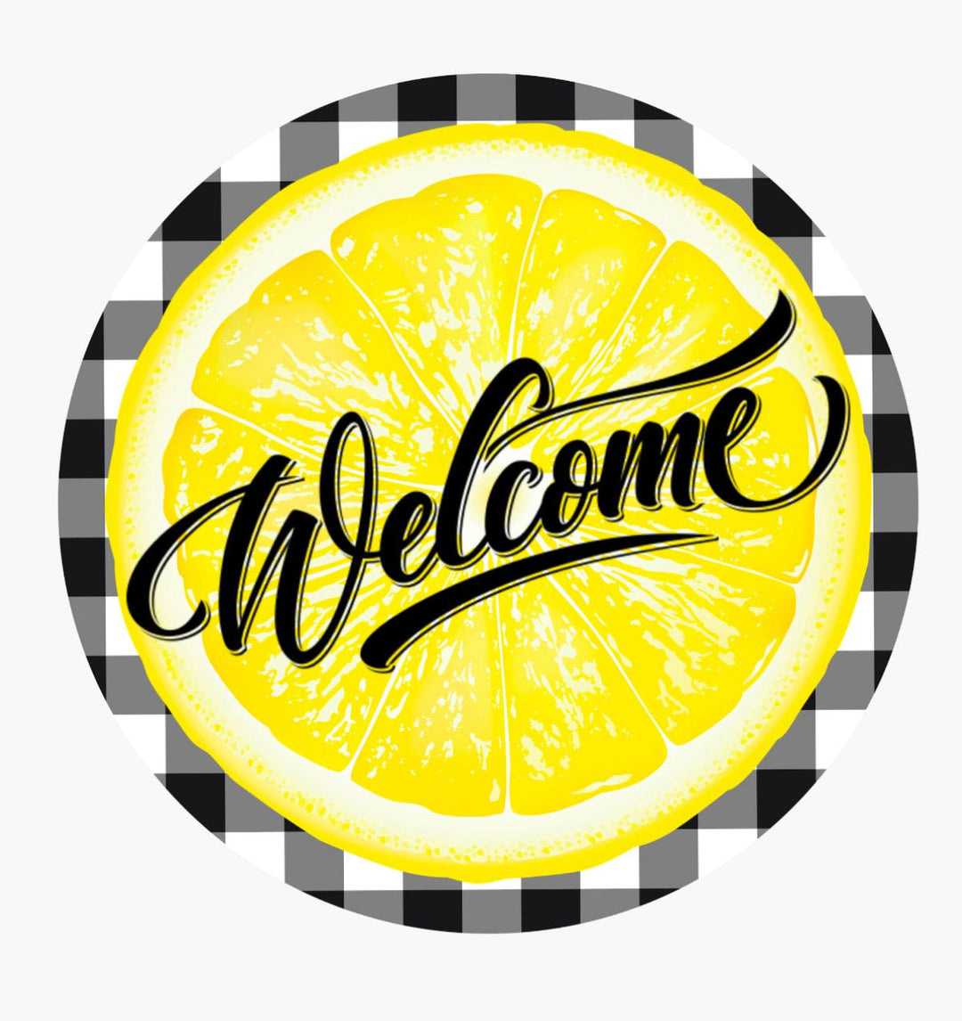 Lemon welcome sign with black and white plaid 12” - Greenery MarketSeasonal & Holiday Decorationsblackwhite12