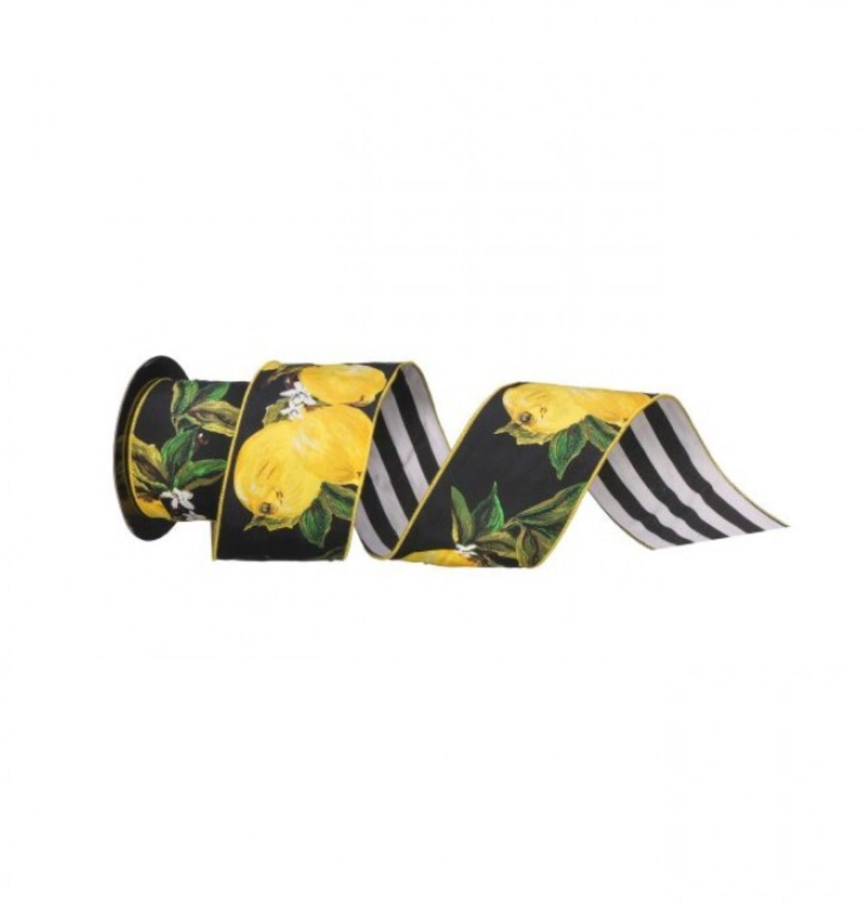 Lemons 4” wired ribbon with black stripe backing - Greenery MarketRibbons & TrimMT25273
