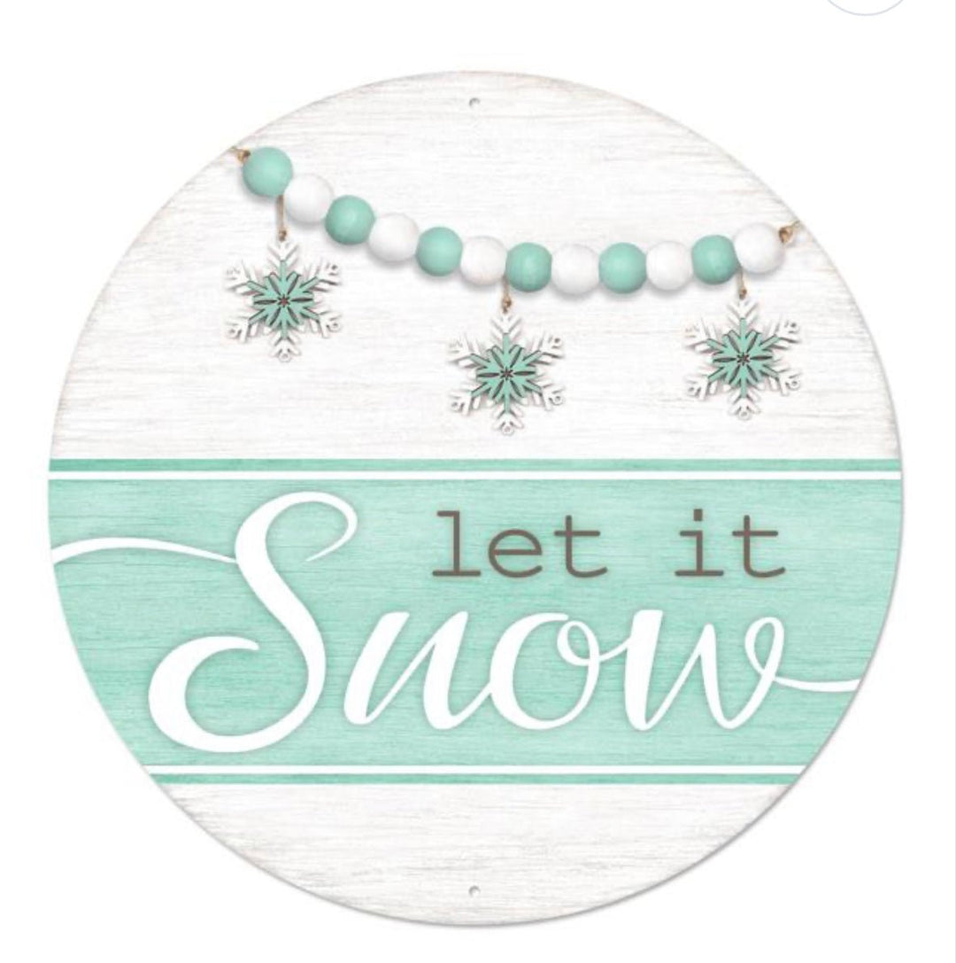 Let it snow metal 8” round sign - Greenery MarketSeasonal & Holiday DecorationsMD1009