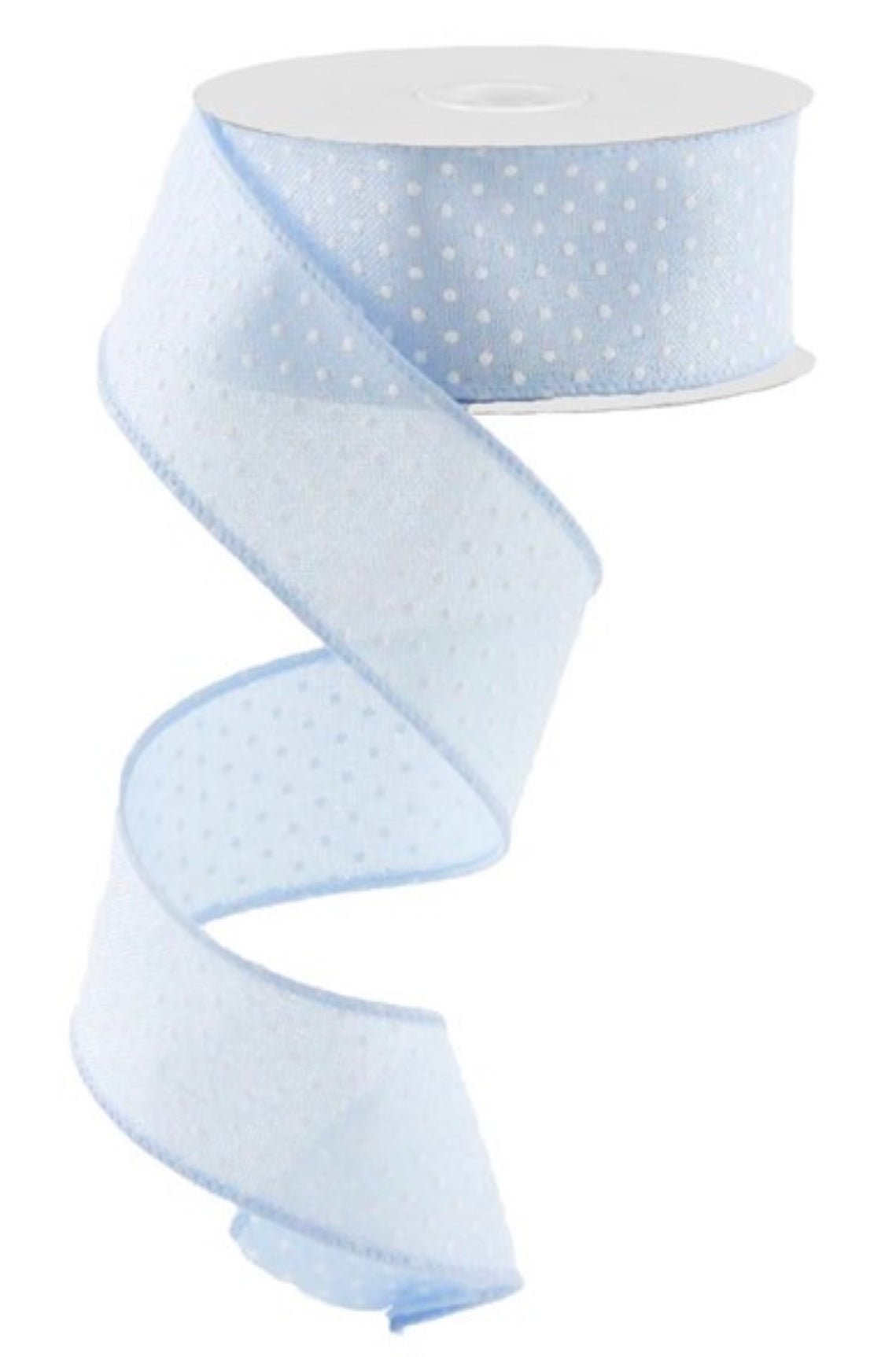 Light Blue and white Swiss polka dots 1.5” - Greenery Market Wired ribbon