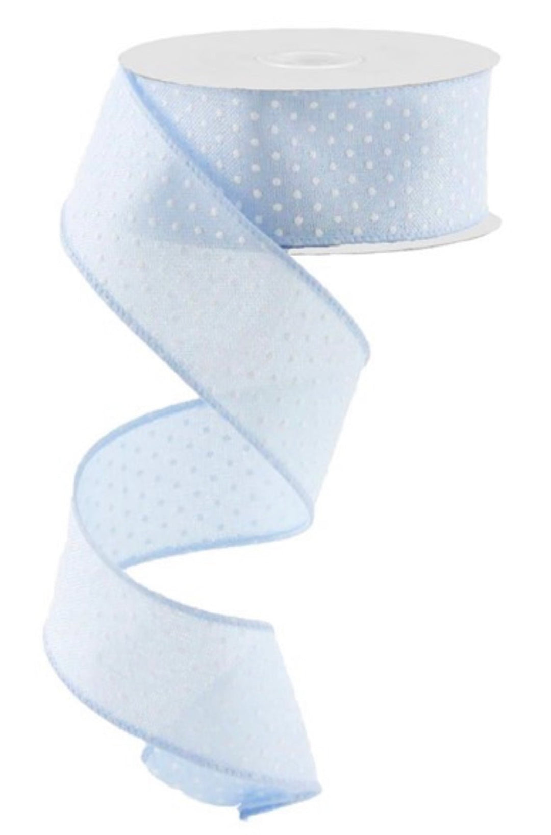 Light Blue and white Swiss polka dots 1.5” - Greenery Market Wired ribbon