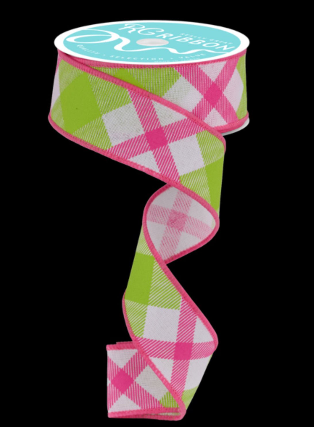 Lime green and hot pink diagonal plaid wired ribbon, 1.5” - Greenery Marketwired ribbonRG0168227
