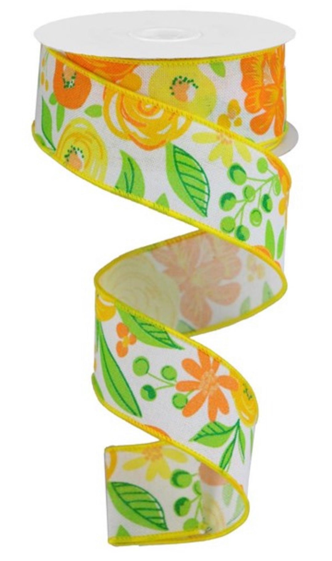 Lime green and orange bold blooms 1.5” - Greenery MarketWired ribbonRGA1681J8