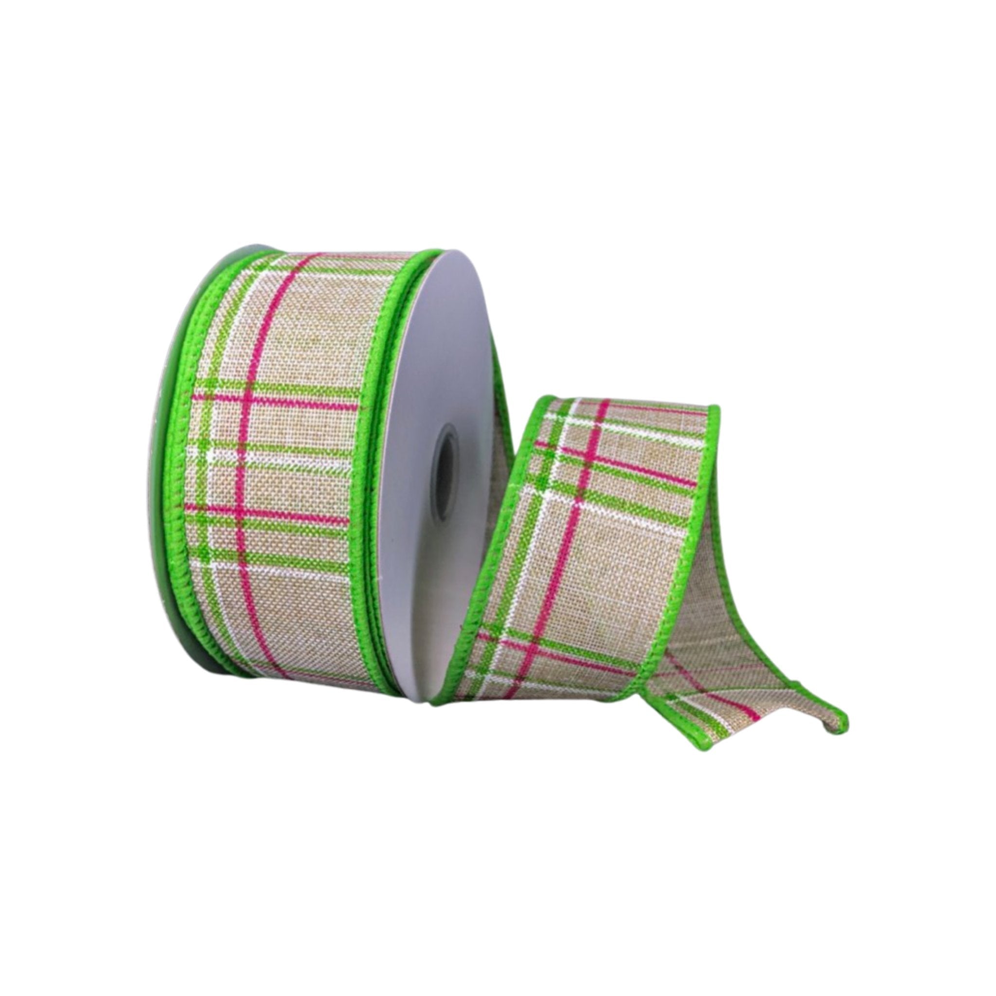 Lime green and pink plaid wired ribbon 1.5” - Greenery MarketWired ribbon41239-09-09