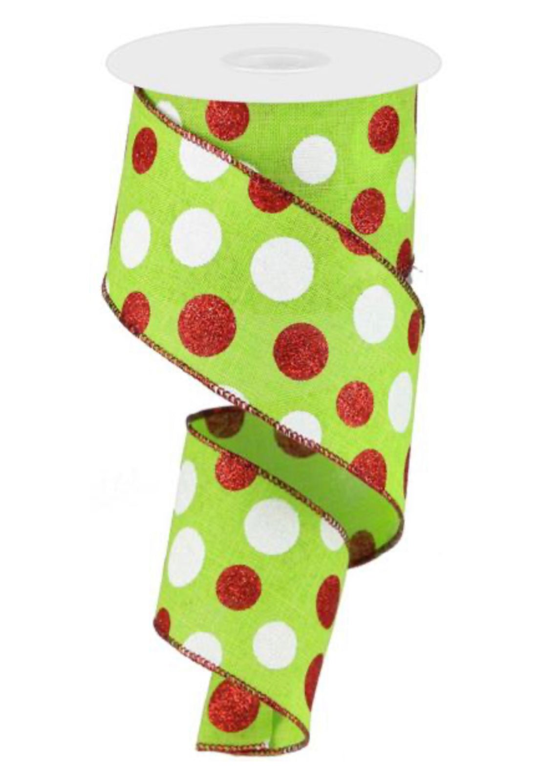 Lime green and red dot pattern 2.5” wired ribbon - Greenery MarketWired ribbonRG0178433