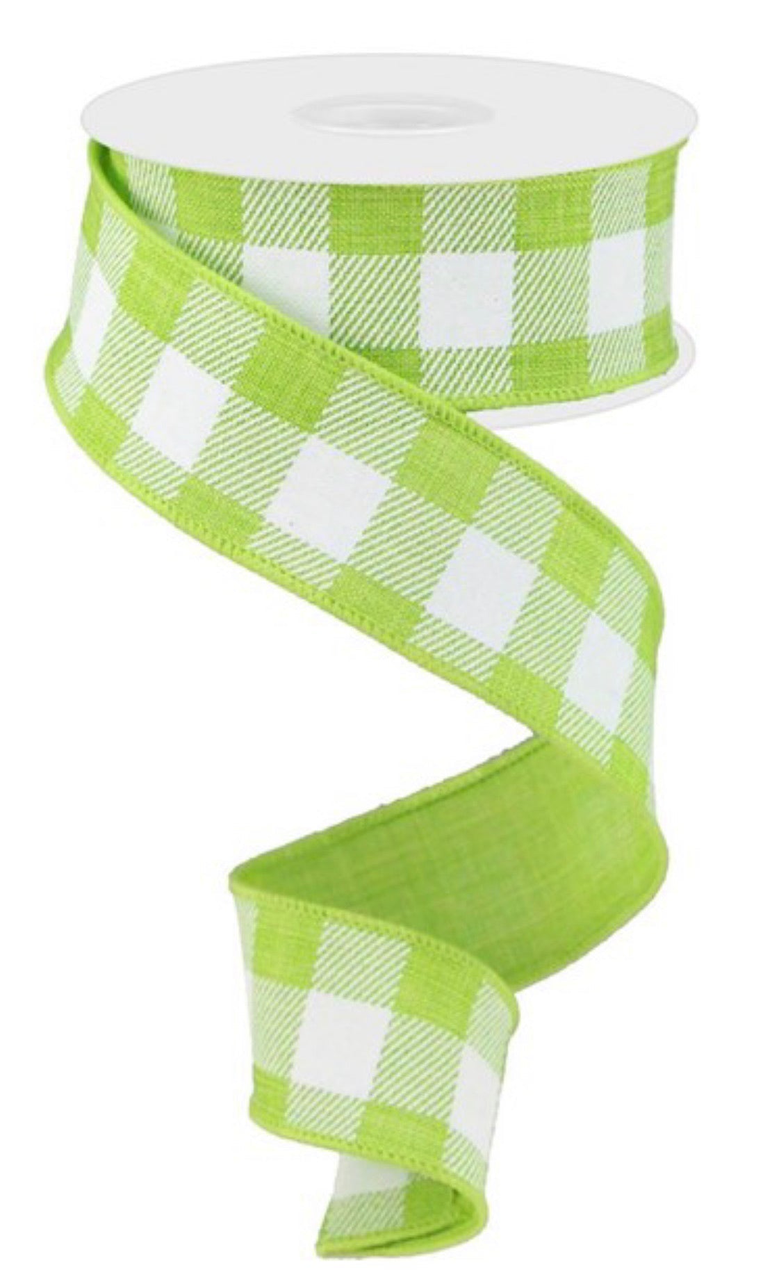 Lime green and white plaid wired ribbon 1.5” - Greenery MarketWired ribbonRG0179933