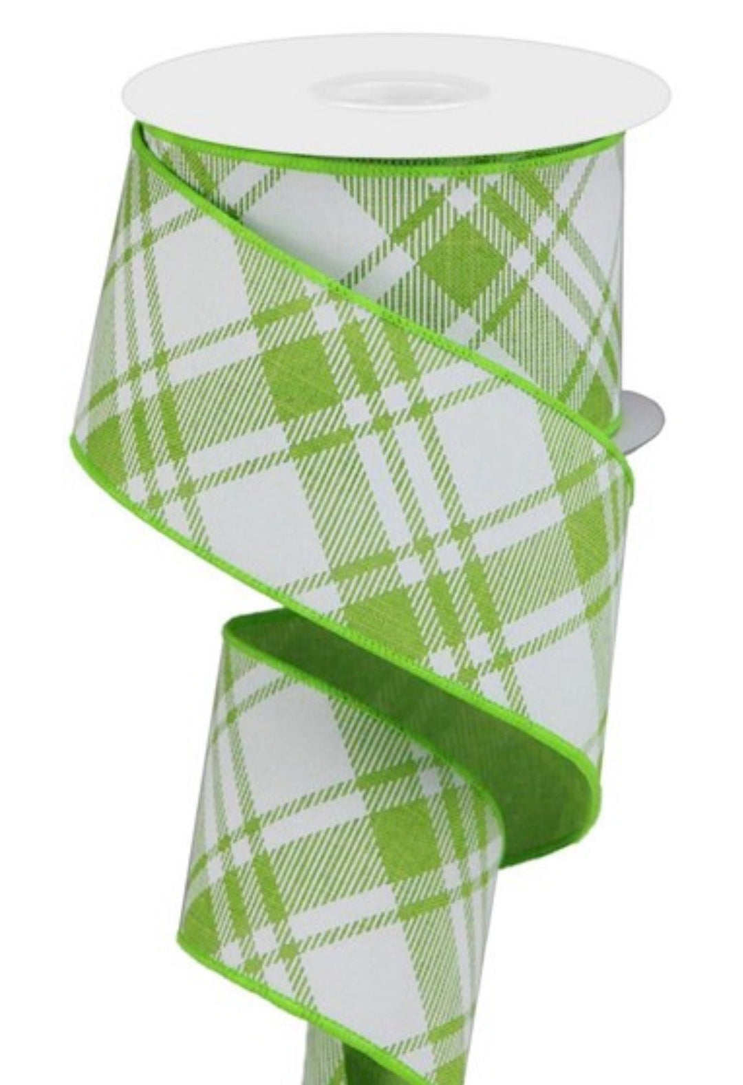 Lime Green and white plaid wired ribbon, 2.5” - Greenery MarketWired ribbonRGA127733