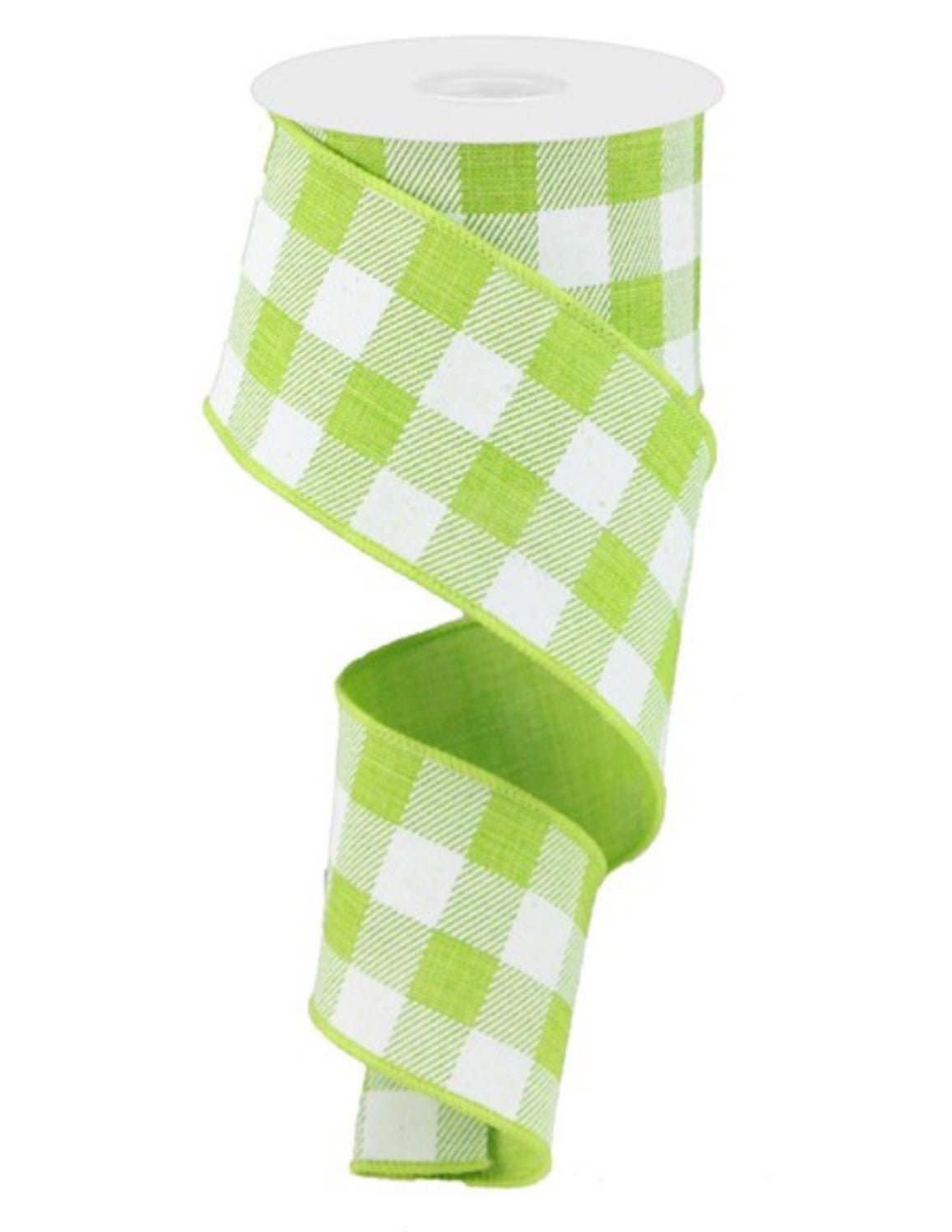 Lime Green and white plaid wired ribbon 2.5” - Greenery MarketWired ribbonRG0180033