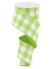 Lime Green and white plaid wired ribbon 2.5” - Greenery MarketWired ribbonRG0180033
