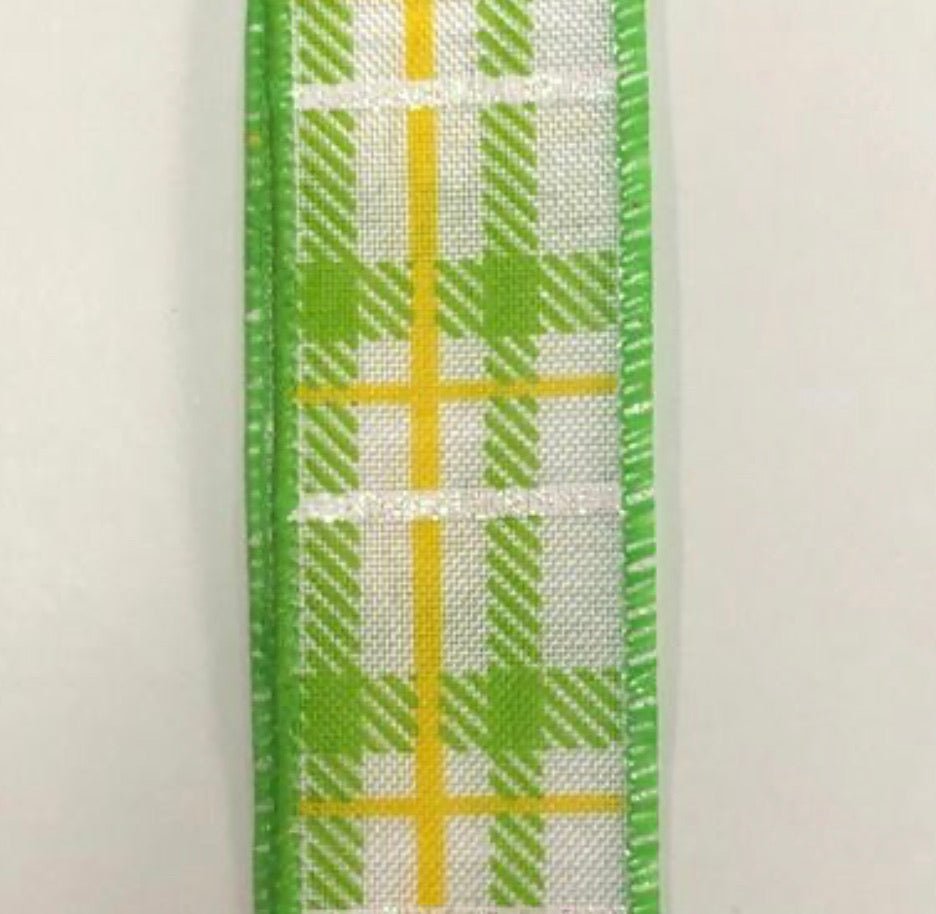 Lime green and yellow plaid wired ribbon 1.5” - Greenery MarketWired ribbon41008-09-29