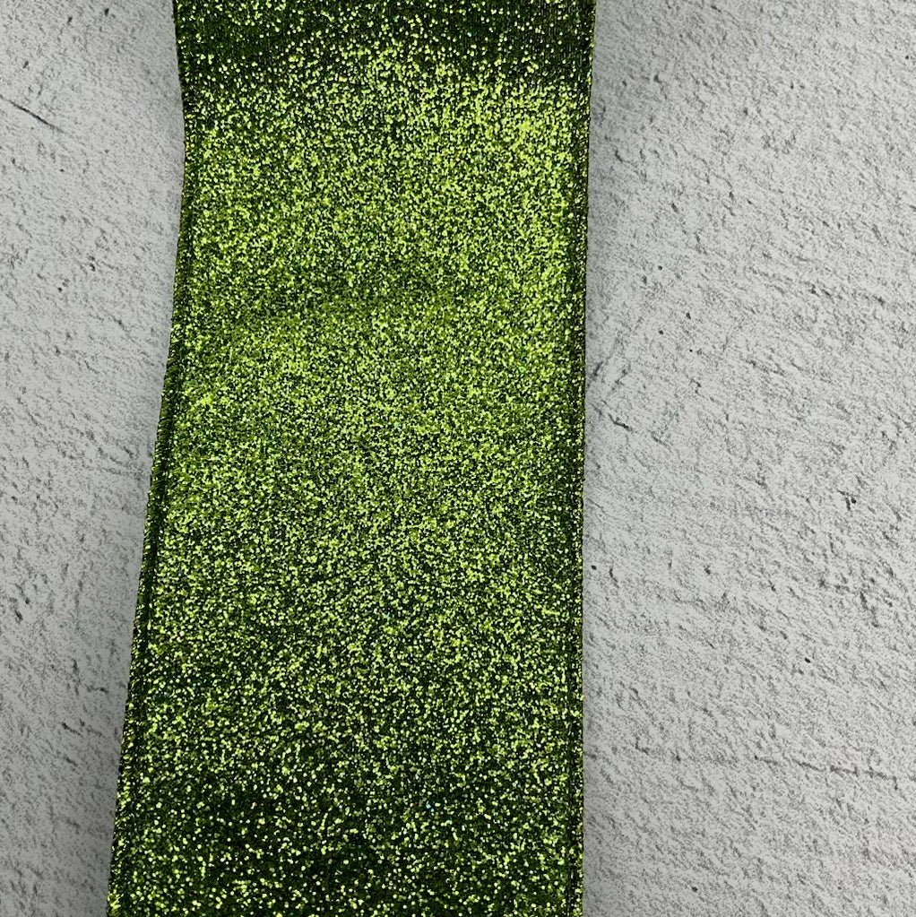Lime green glittered wired ribbon 2.5” - Greenery MarketRibbons & Trim
