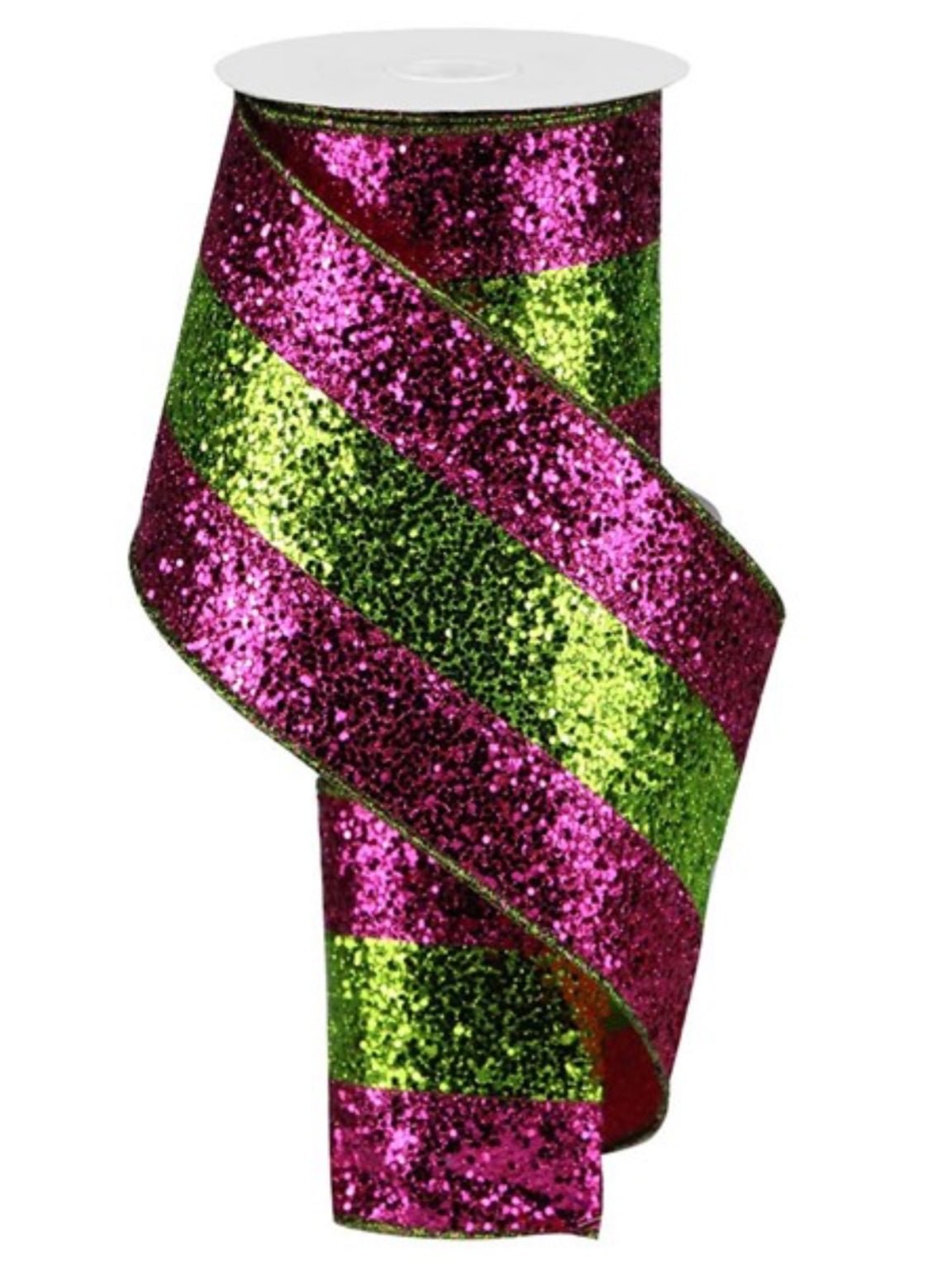 lime green, & hot pink glitter wired ribbon, 4
