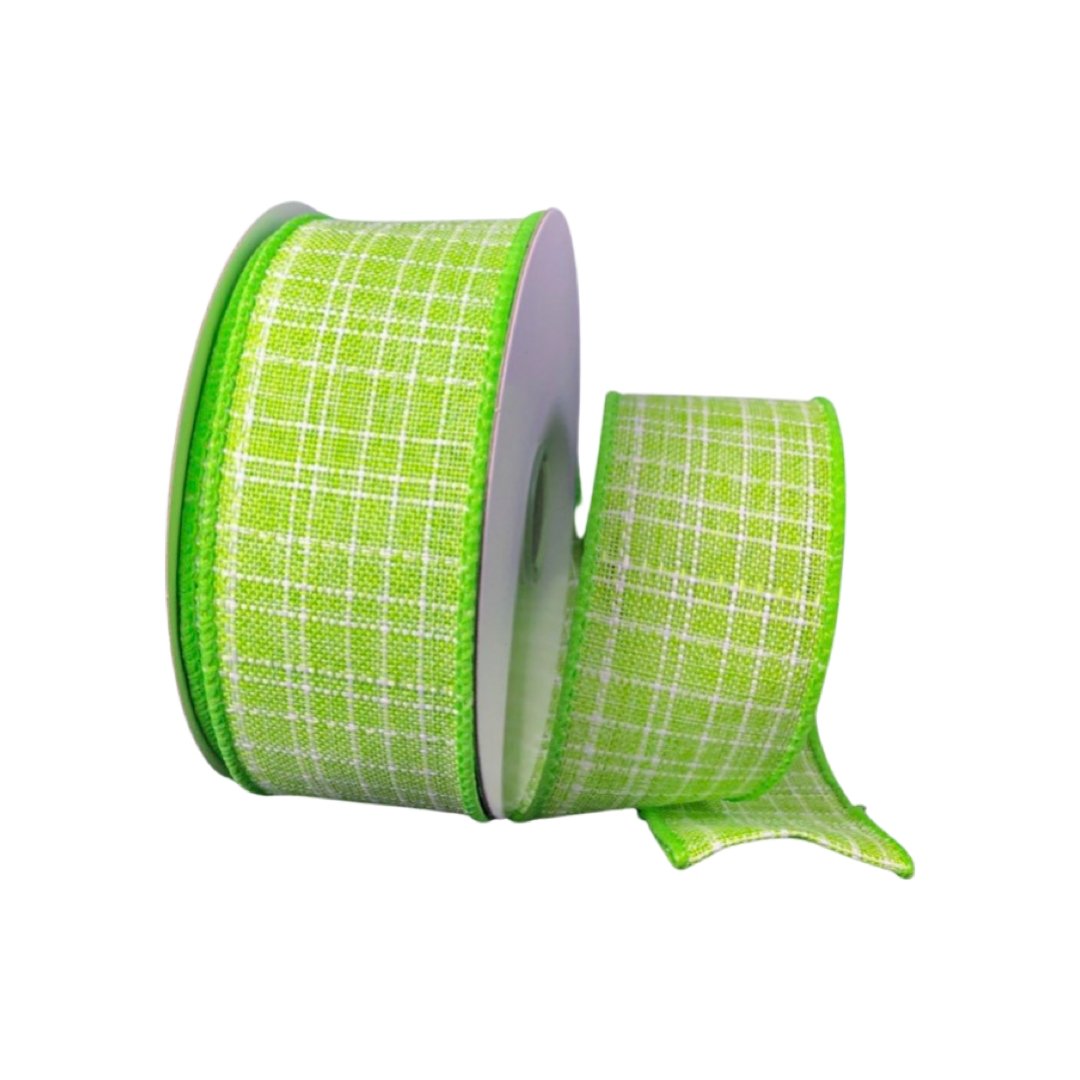 Lime green plaid wired ribbon 1.5” - Greenery Market Wired ribbon