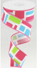 Lime green, turquoise, hot pink, and white brush strokes 1.5” - Greenery Market Wired ribbon