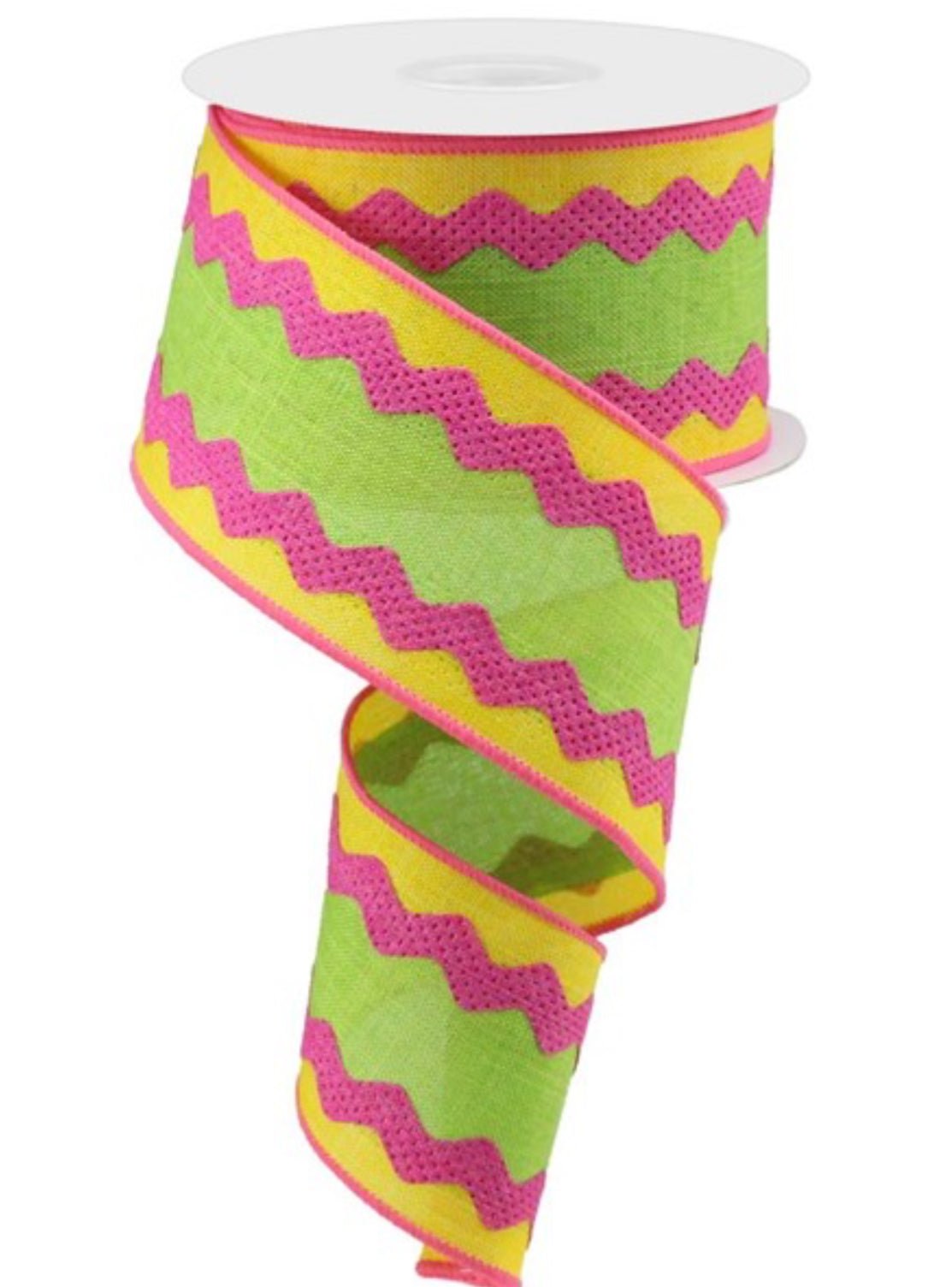 Lime, pink, and yellow ricrac wired ribbon, 2.5
