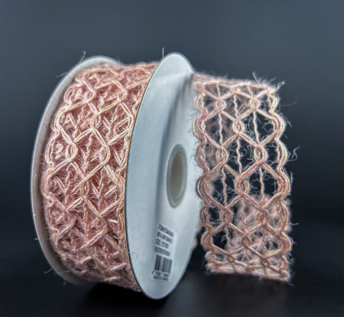 Mauve squiggle open weave wired ribbon, 1.5