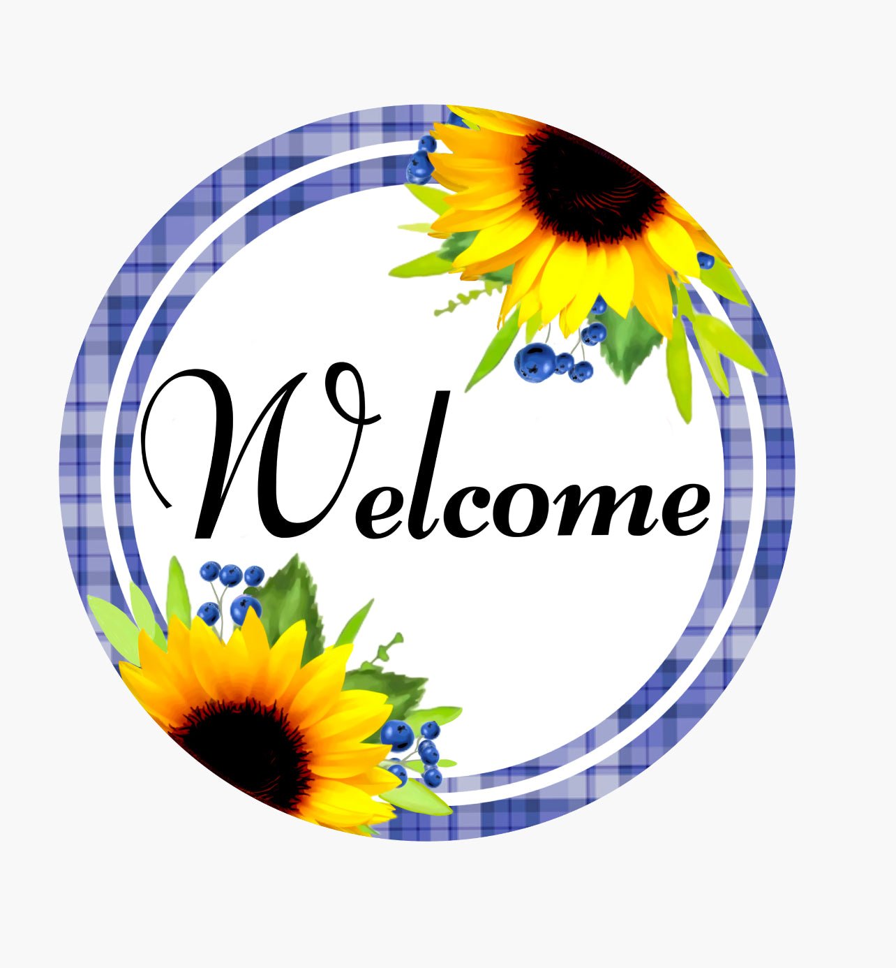 Metal sunflowers and blueberries welcome sign - Greenery Market signs for wreaths