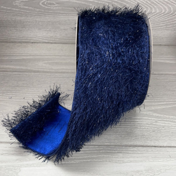 faux mohair - midnight blue 4” wired ribbon - Greenery Market