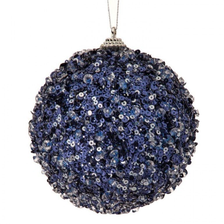 Midnight blue sequin iced ball ornament 4” - Greenery MarketMTX63818 MIDB
