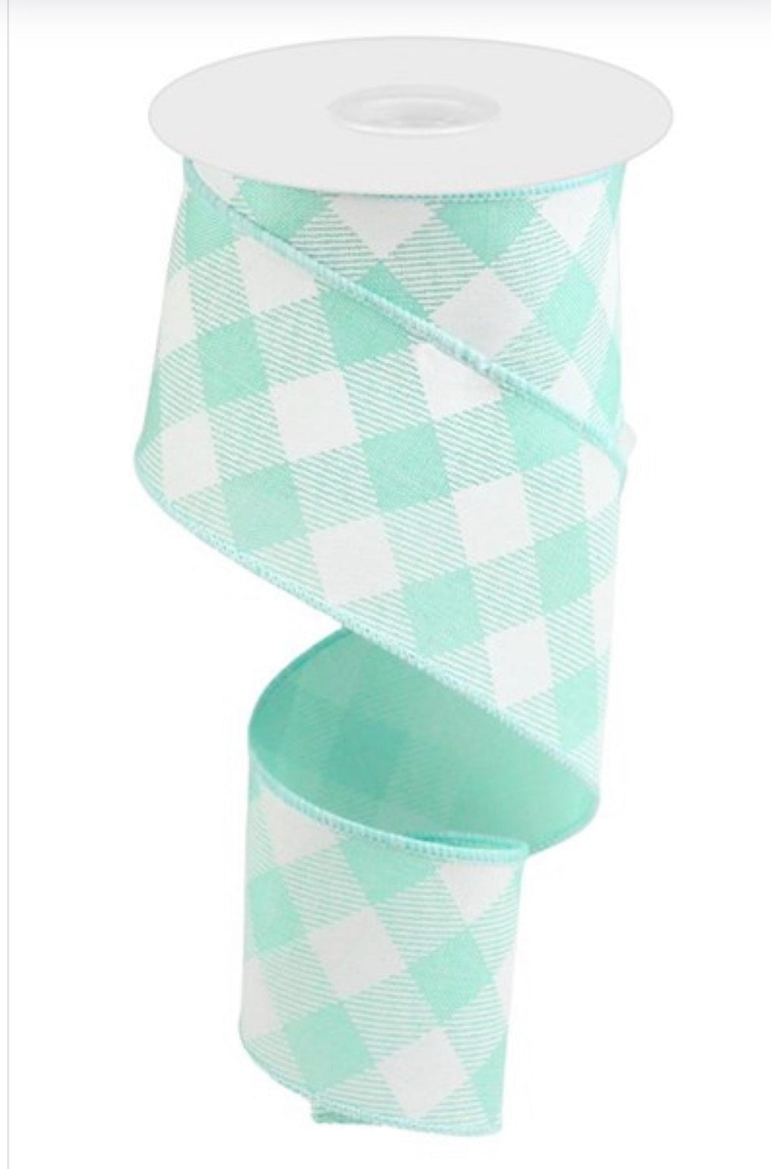 Mint and white diagonal plaid wired ribbon, 2.5” - Greenery Marketwired ribbonRGA1265AN